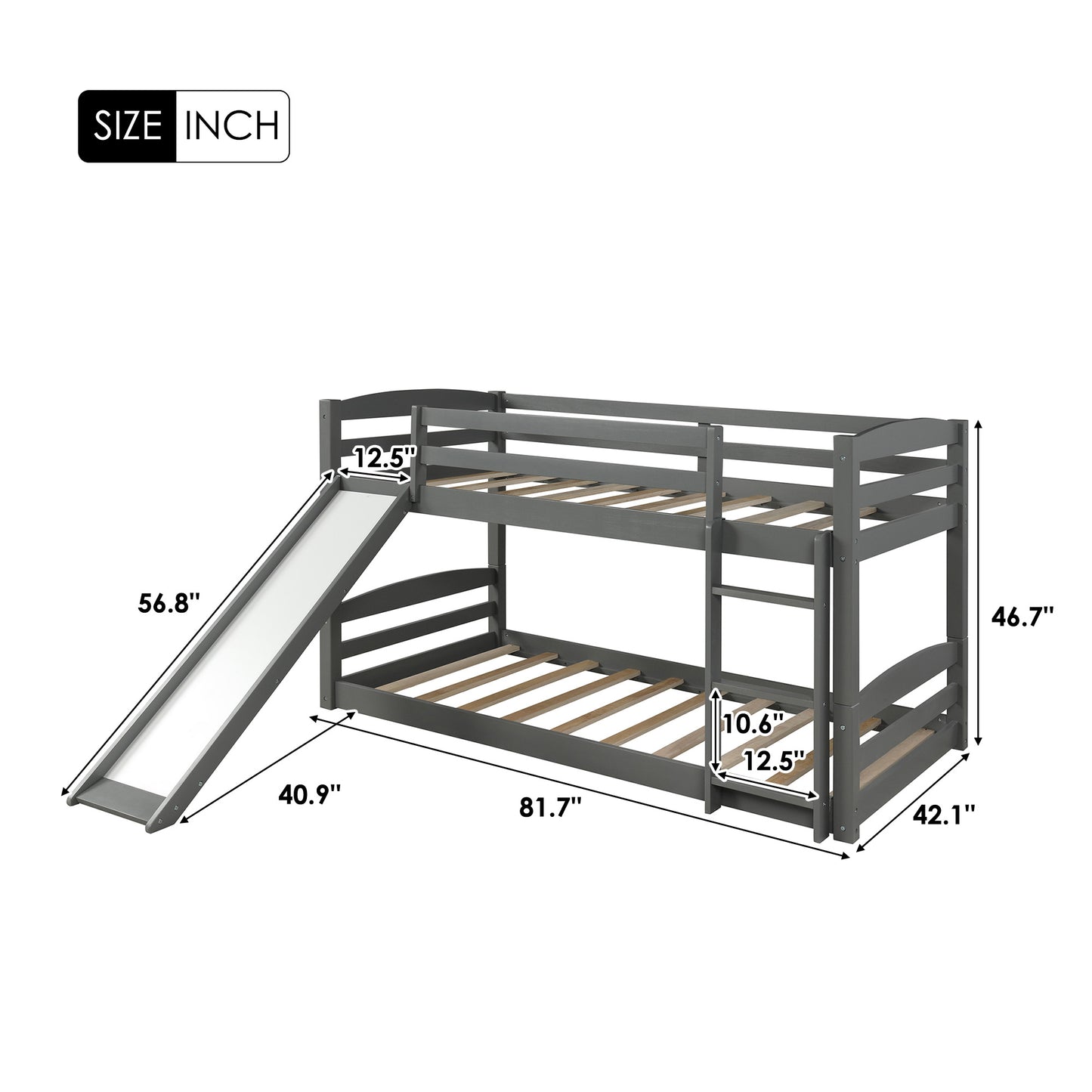 【Pottery Barn】Twin over Twin Low Bunk Bed with Slide and Ladder Gray