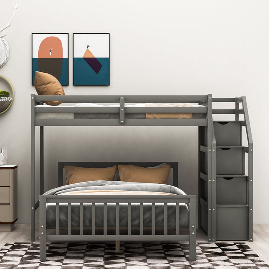 【Pottery Barn】Twin over Full Loft Bed with Storage Gray