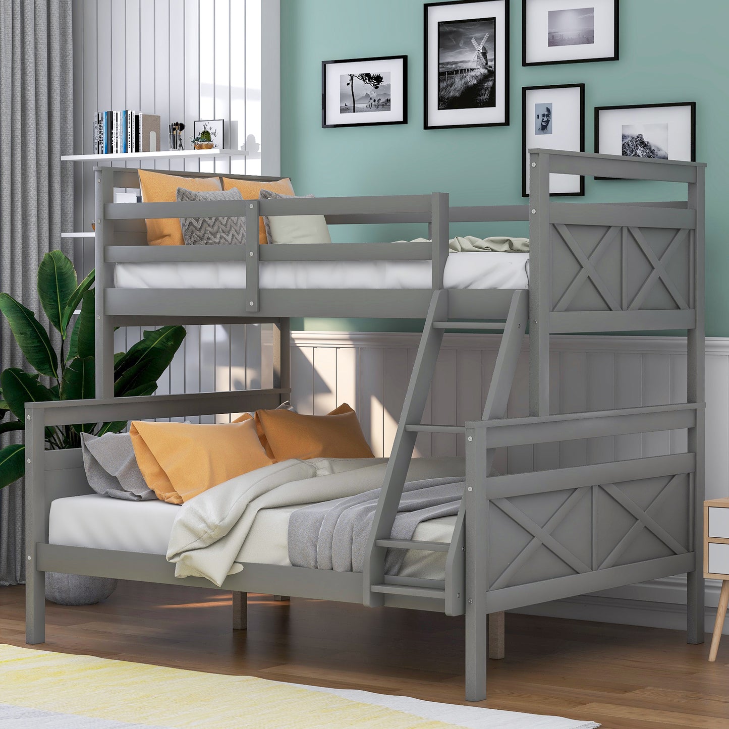 【Pottery Barn】Twin over Full Bunk Bed with Ladder Grey