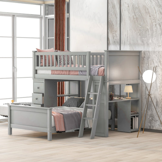 【Pottery Barn】Twin over Twin Bed with Drawers and Shelves Gray