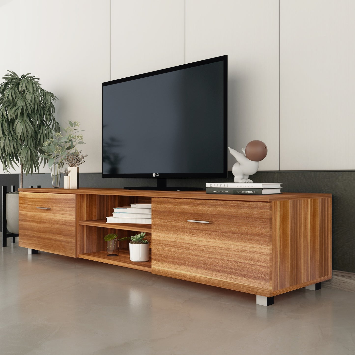【Pottery Barn】TV Stand with Storage Cabinet and Shelves Walnut