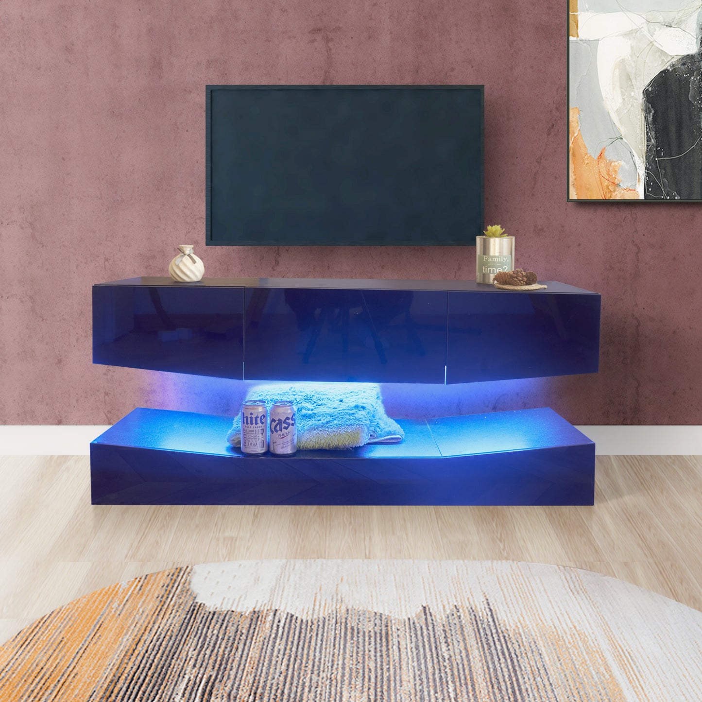 【Pottery Barn】TV Stand with LEDs Black