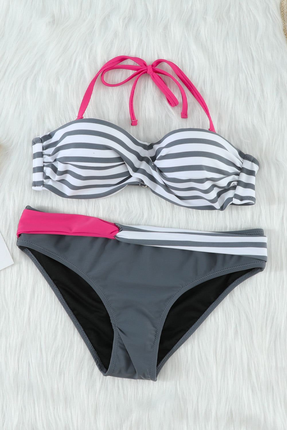【victoria secret】Gray Halter Bandeau Striped Bikini