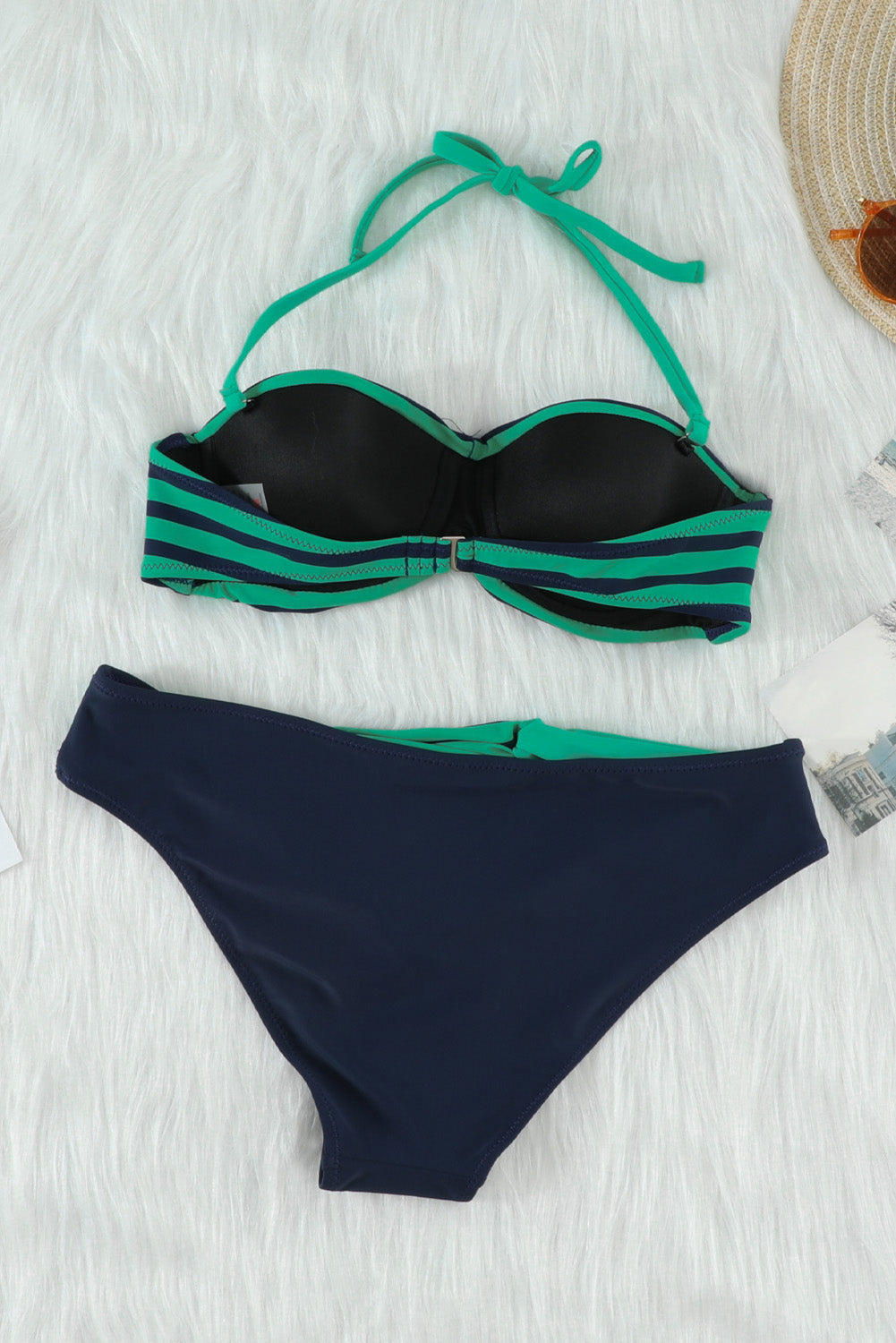 【victoria secret】Green Halter Bandeau Striped Bikini