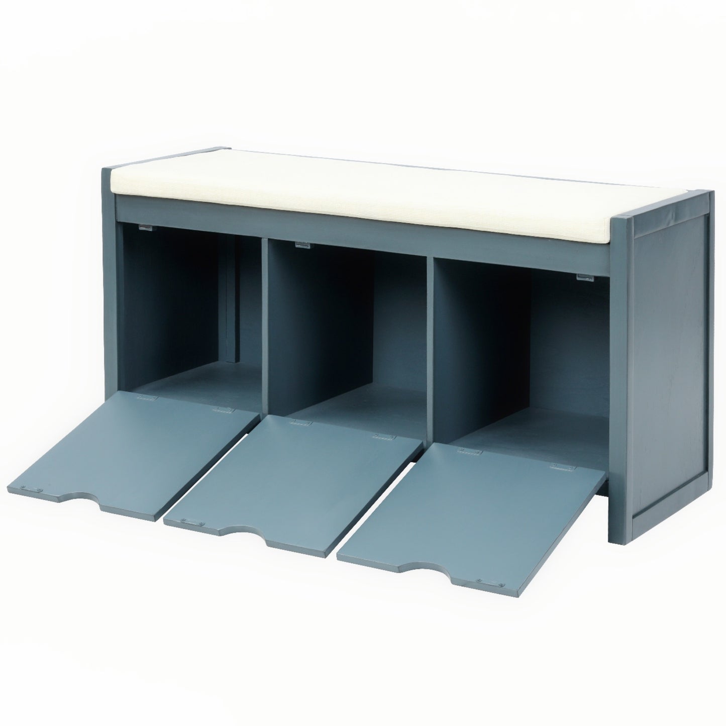 【Pottery Barn】Storage Bench with Removale Cushion and 3 Flip Lock Storage Cubbies Antique Navy
